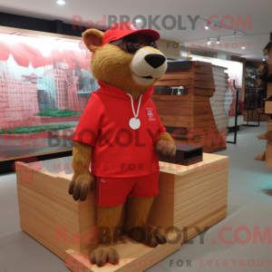 Rød Capybara maskot kostume...