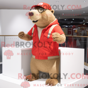 Rød Capybara maskot kostume...