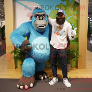 Cyan Gorilla mascot costume...