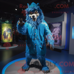 Blå varulv maskot kostume...