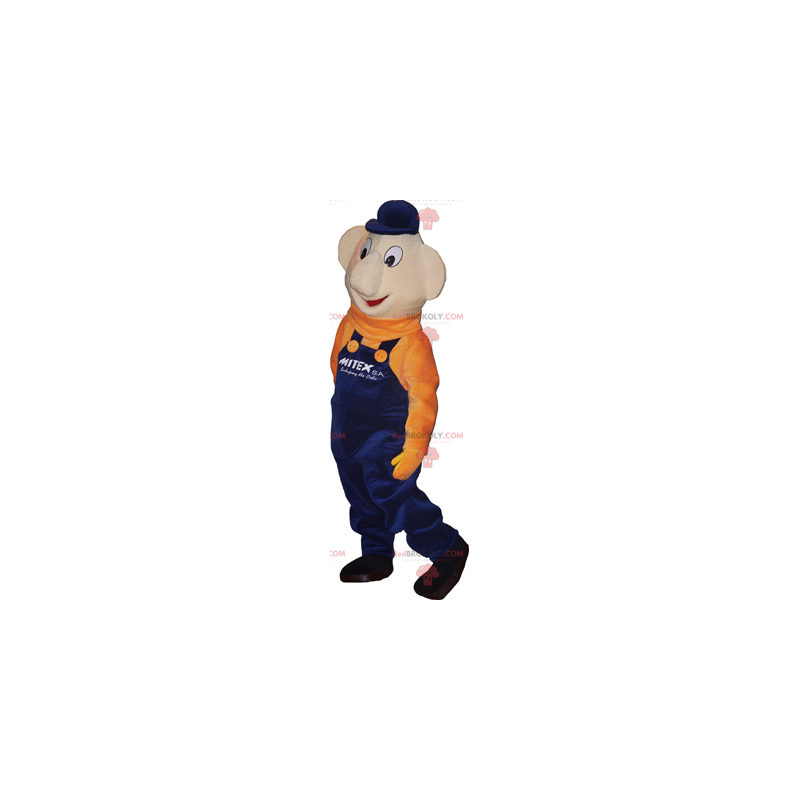 Mascota de personaje - Trabajador con mono azul - Redbrokoly.com