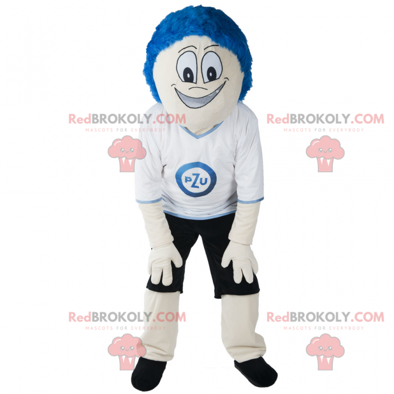 Mascote do personagem com cabelo azul - Redbrokoly.com