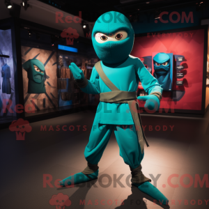 Teal Ninja mascot costume...