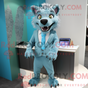 Cyaan Hyena-mascottekostuum...