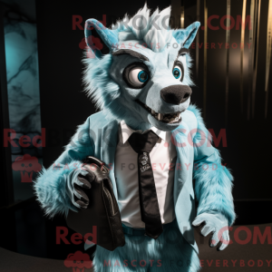 Cyan Hyæne maskot kostume...