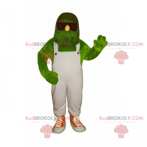 Mascot fictional character in overalls and basketball -
