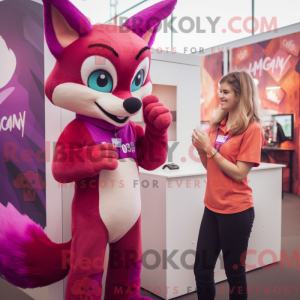 Magenta Fox maskot kostume...