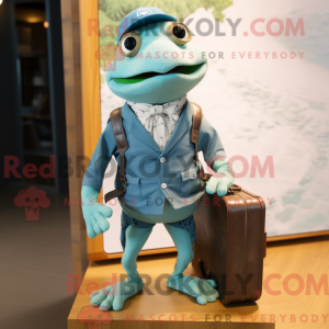 Teal Frog mascot costume...