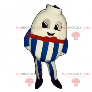 Round character mascot in blue striped pants - Redbrokoly.com