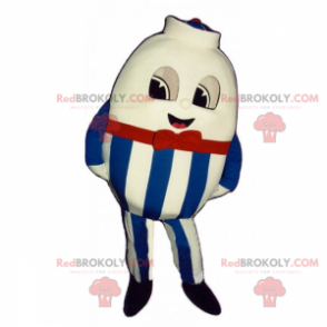 Mascotte carattere rotondo in pantaloni a righe blu -