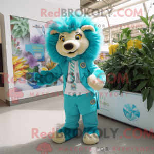 Turquoise Tamer Lion mascot...