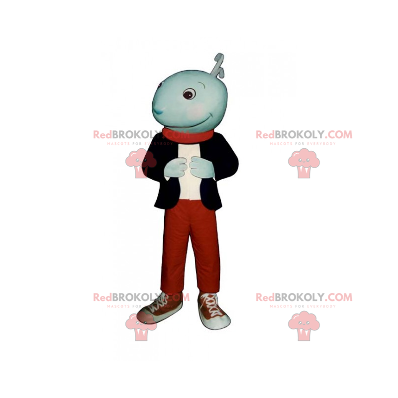Mascota de personaje sonriente con baloncesto - Redbrokoly.com