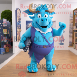 Blå Minotaur maskot kostume...