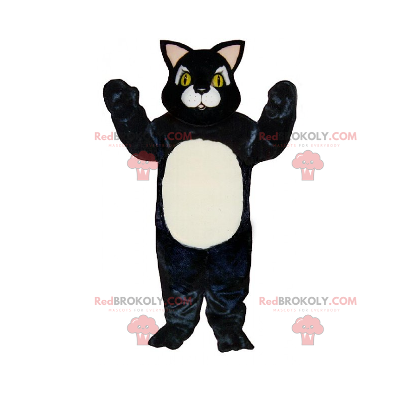 Kleine zwarte kat mascotte met witte buik - Redbrokoly.com