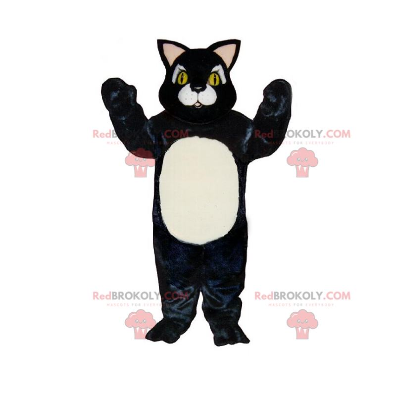 Little black cat mascot with white belly - Redbrokoly.com