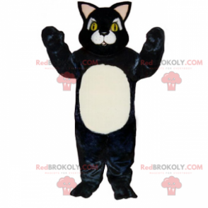 Kleine zwarte kat mascotte met witte buik - Redbrokoly.com