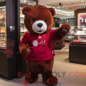Maroon Teddy Bear mascot...