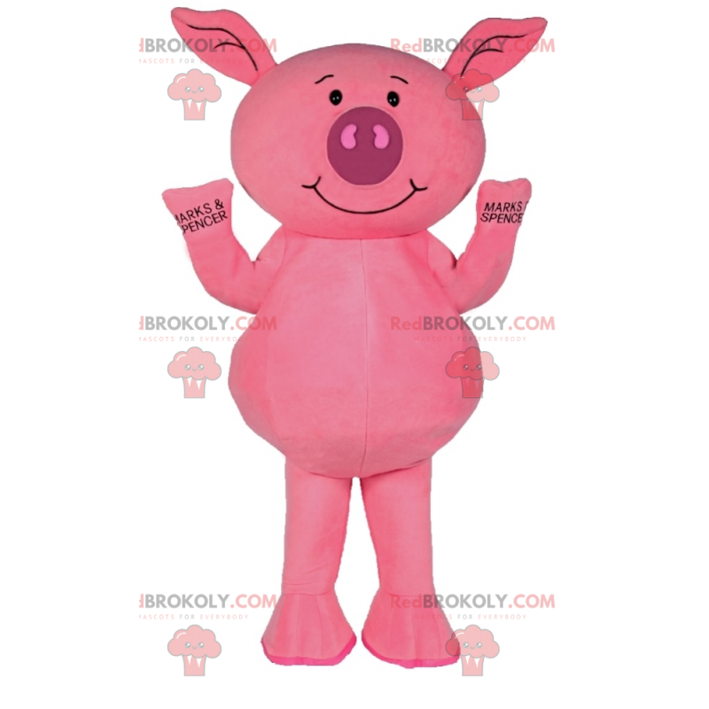 Lille lyserød gris maskot smilende - Redbrokoly.com