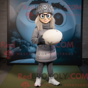 Gray Rugby Ball mascot...