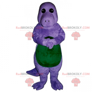 Pequeno mascote dinossauro roxo e verde - Redbrokoly.com