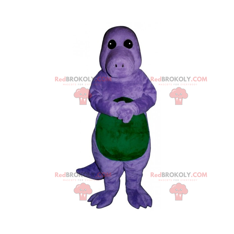 Pequeno mascote dinossauro roxo e verde - Redbrokoly.com