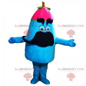 Blauw karakter mascotte met een roze dop - Redbrokoly.com