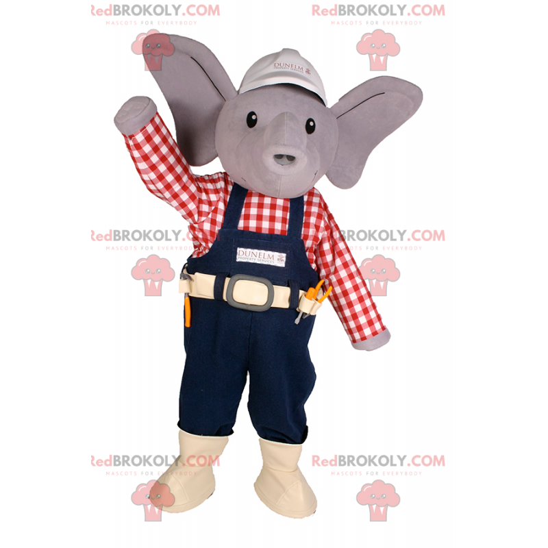 Mascote elefante com boné e roupa de trabalhador - Mascote elefante com boné e roupa de trabalhador -