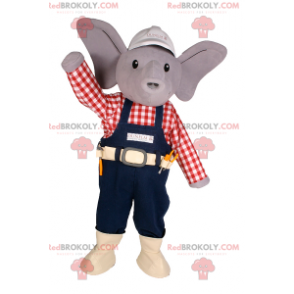 Kleine olifant mascotte met pet en werkkleding - Redbrokoly.com
