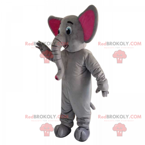 Mascotte piccolo elefante grigio e orecchie rosa -