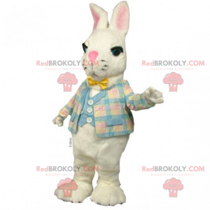Kleine witte konijn mascotte met geruite jas - Redbrokoly.com