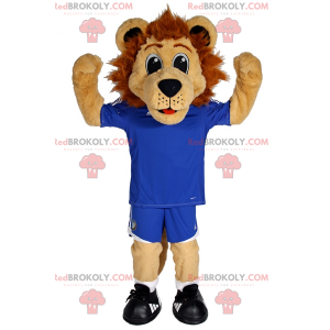 Mascotte del piccolo leone in marcia da calcio blu -