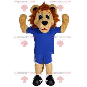 Lille løve maskot i blå fodboldudstyr - Redbrokoly.com