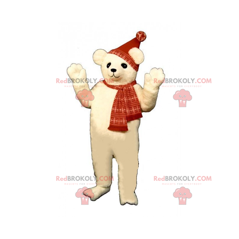 Little polar bear mascot with hat and scarf - Redbrokoly.com