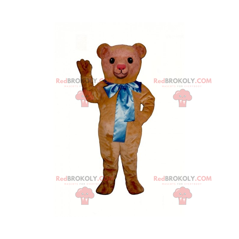 Malý maskot medvídka s velkou modrou mašlí - Redbrokoly.com Malý maskot medvídka s velkou modrou mašlí - Redbrokoly.com
