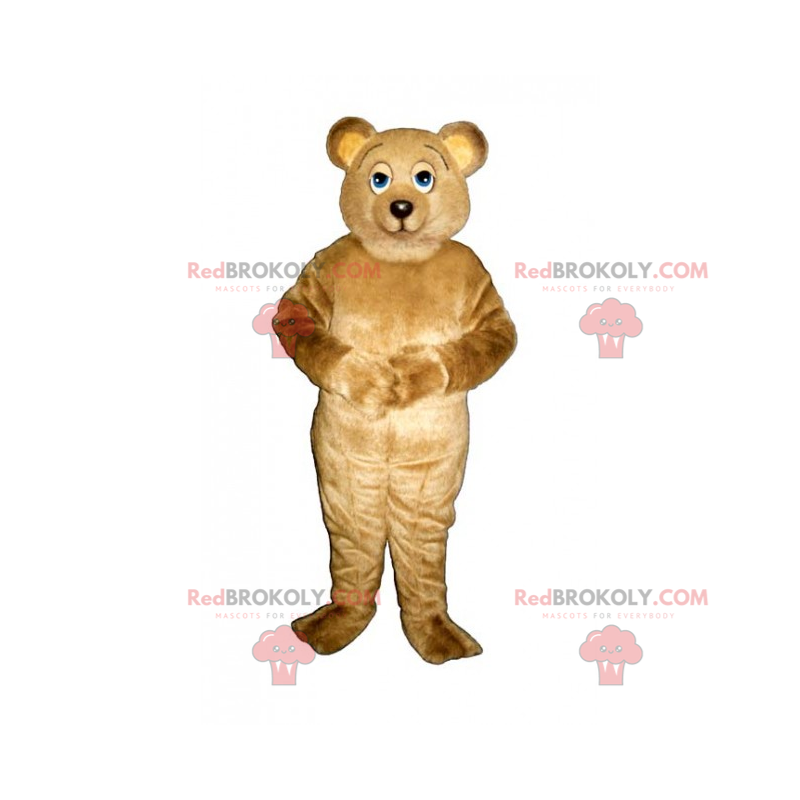 Kleine beige teddybeer mascotte met blauwe ogen - Redbrokoly.com