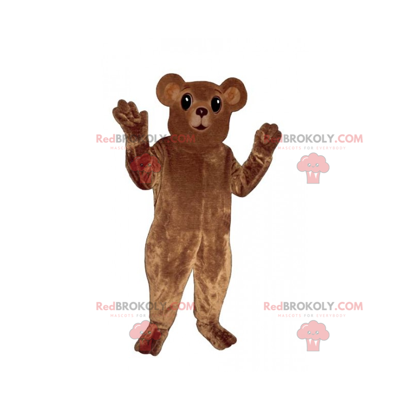 Mascotte piccolo orso bruno con orecchie rotonde -