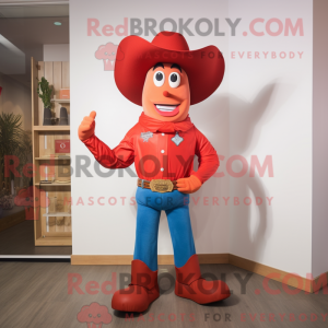 Rød Cowboy maskot kostume...