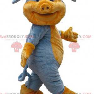 Mascotte de cochon bleu et orange doux et mignon -