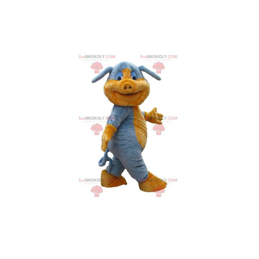 Doce mascote porco azul e laranja - Redbrokoly.com