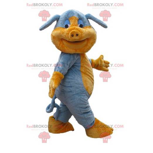Sweet and cute blue and orange pig mascot - Redbrokoly.com