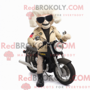 Máscara de comando Cream Kostymefigur com uma jaqueta de motociclista e chapéu - Mascotes do Para Commando - RedBrokoly.com