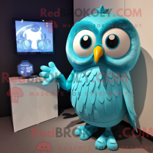 Cyan Owl maskotdraktfigur...