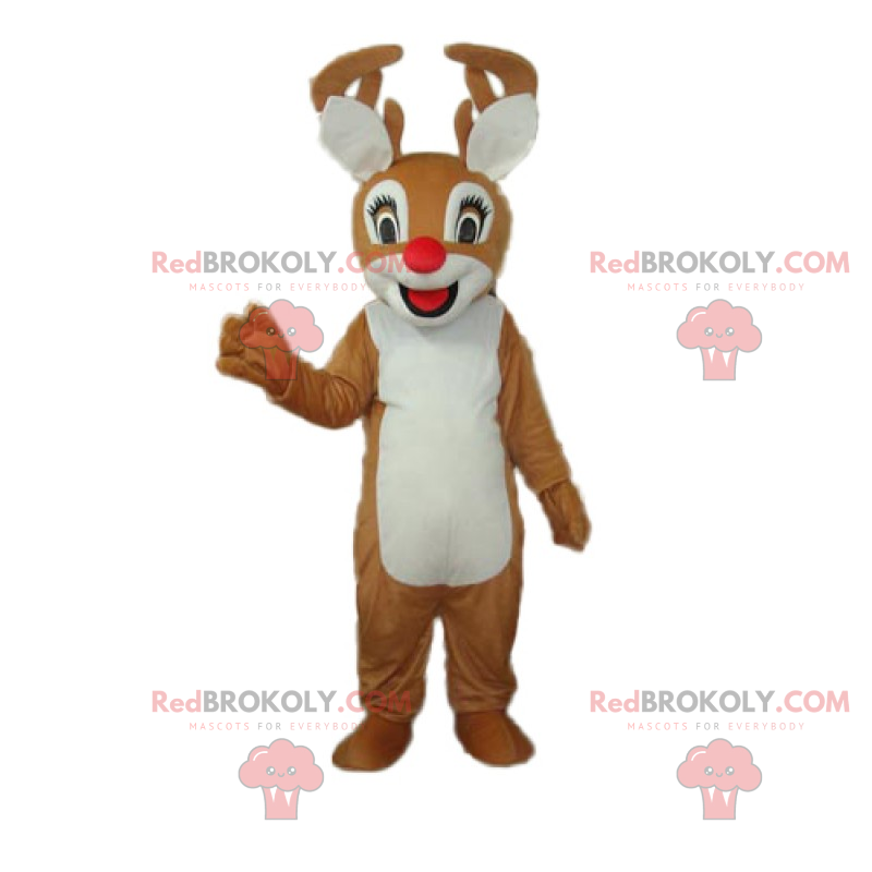 Mascote de rena sorrindo com nariz vermelho - Redbrokoly.com