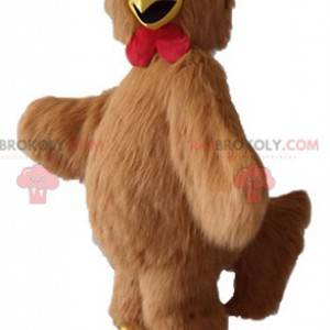 Haan mascotte bruin, rood en geel, allemaal harig -