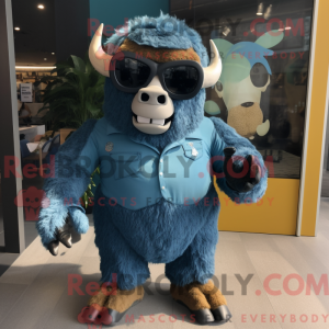 Blå Bison-maskotdraktfigur...