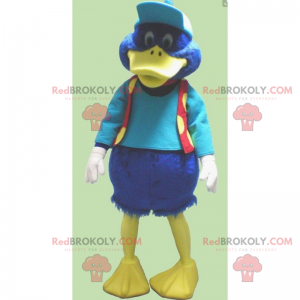 Mascota pato azul con gorra y chaqueta - Redbrokoly.com