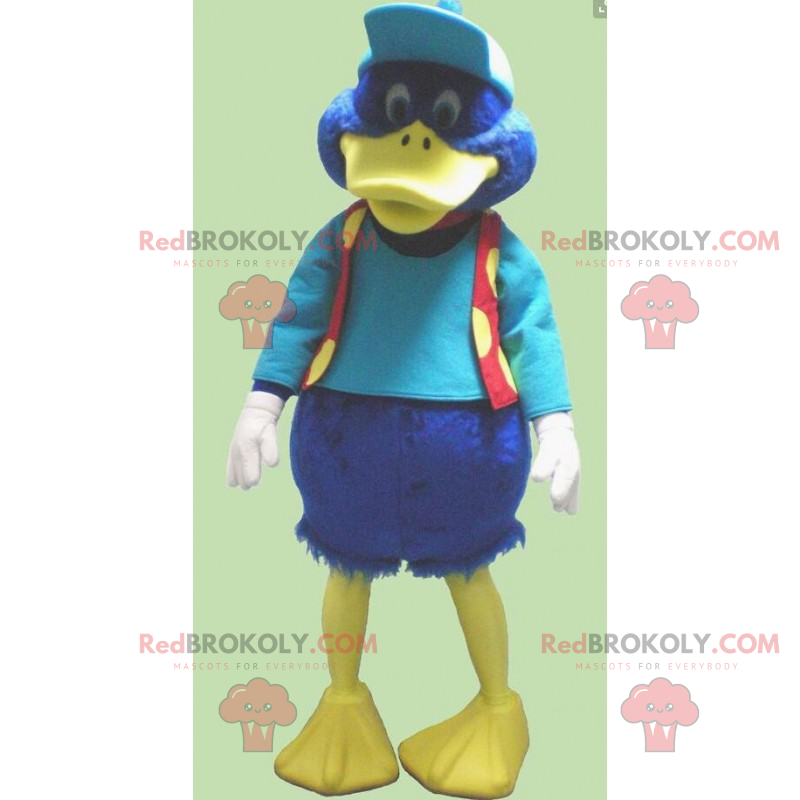 Mascote patinho azul com boné e jaqueta - Redbrokoly.com