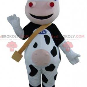 Velmi usměvavý černobílý a růžový maskot krávy - Redbrokoly.com