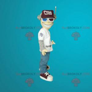 Mascotte d'homme avec un casque et des lunettes 3D -