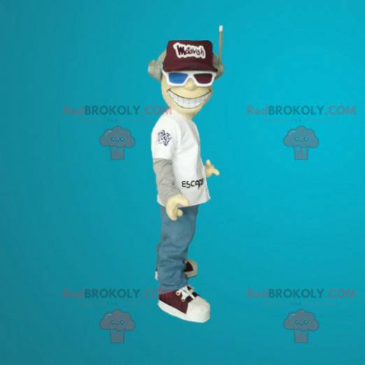 Mascot man with a helmet and 3D glasses - Redbrokoly.com